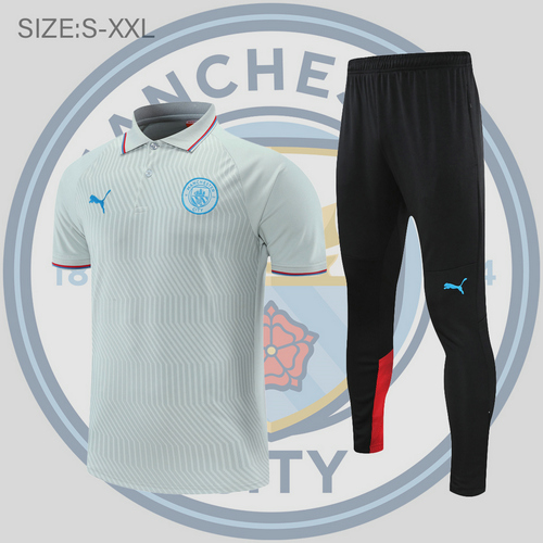 maglia polo calcio manchester city 2022-2023 grigio chiaro uomo