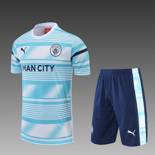 pantaloncini + maniche corte manchester city 2022-2023 bianco e blu uomo