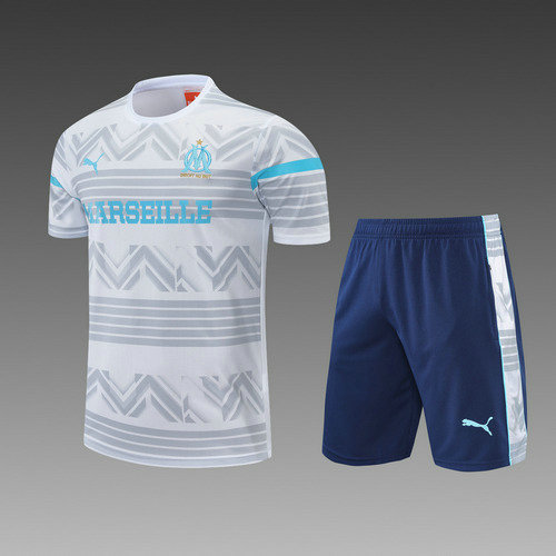 pantaloncini + maniche corte olympique marsiglia 2022-2023 bianco grigio uomo