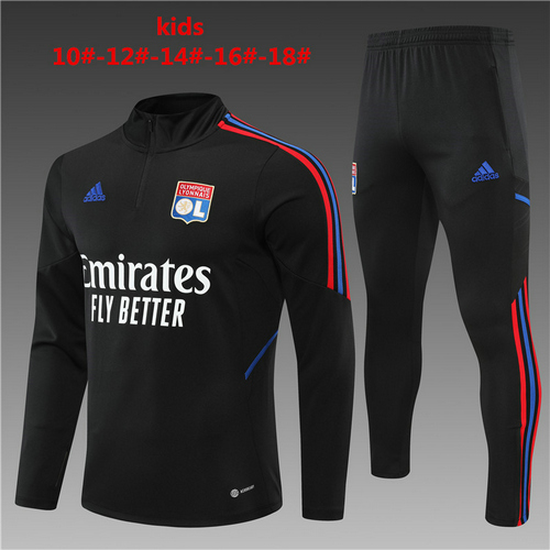 poco prezzo tuta sportiva scollo alto mezza cerniera olympique lyon nero 2022-2023 bambino