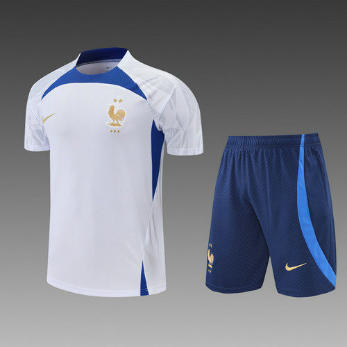 training pantaloncini + maniche corte francia bianco blu 2022-2023 uomo