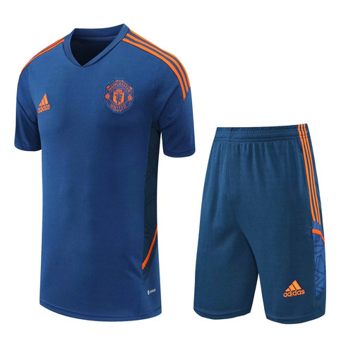 training pantaloncini + maniche corte manchester united blu 2022-2023 uomo